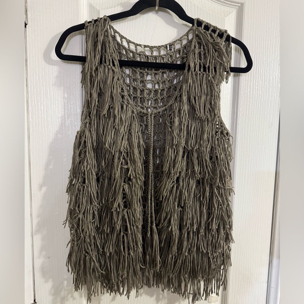 Fringe Sleeveless vest  Top - Olive